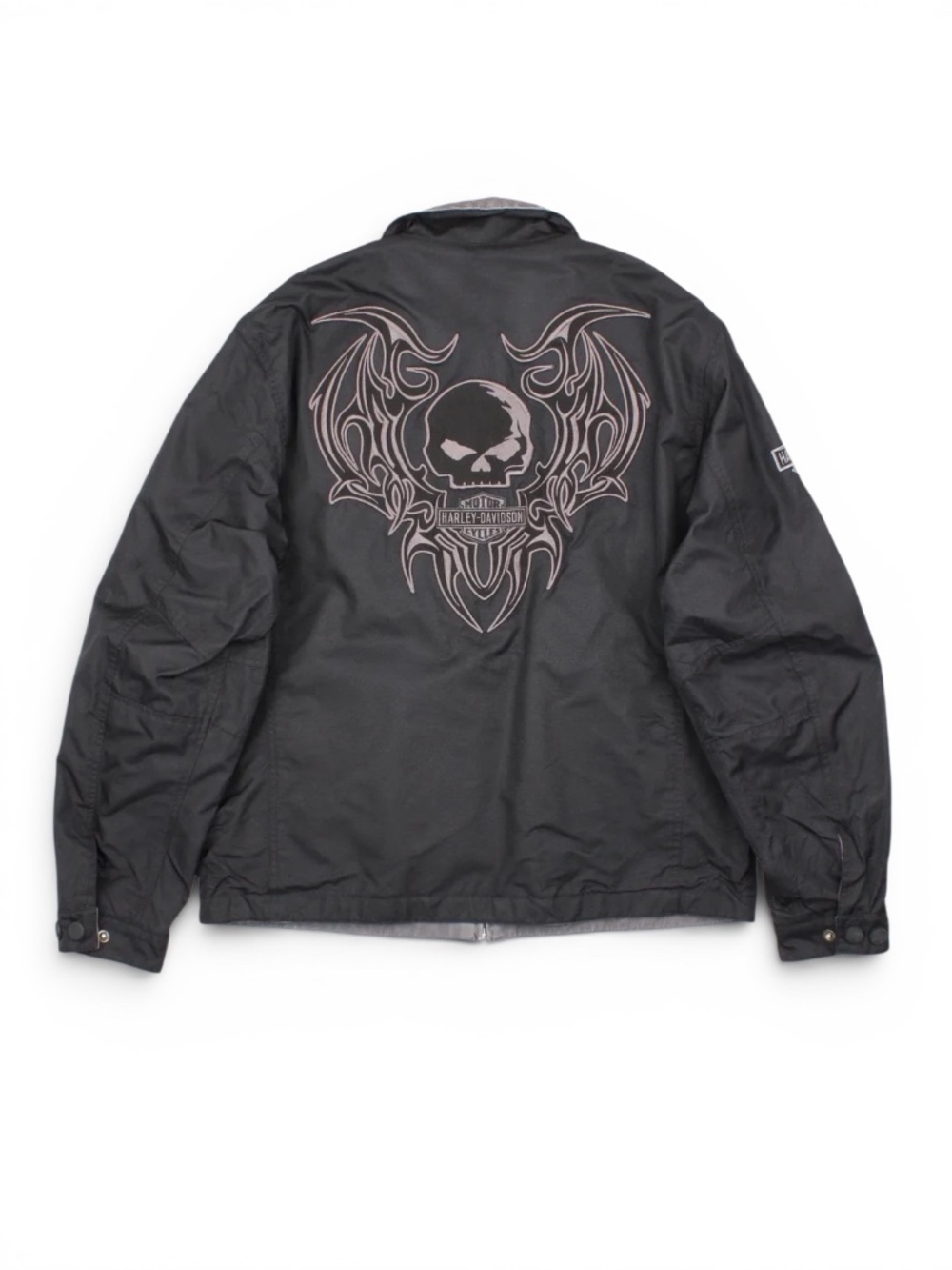 Harley Davidson Reversible Skull Jacket Black Gray Embroidered XL
